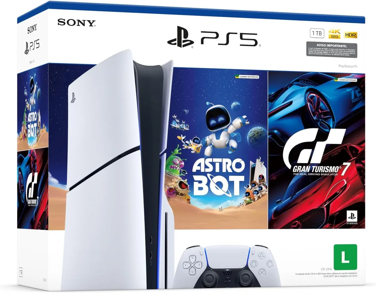 PS5 Slim com leitor de disco + Astro Bot e Gran Turismo 7